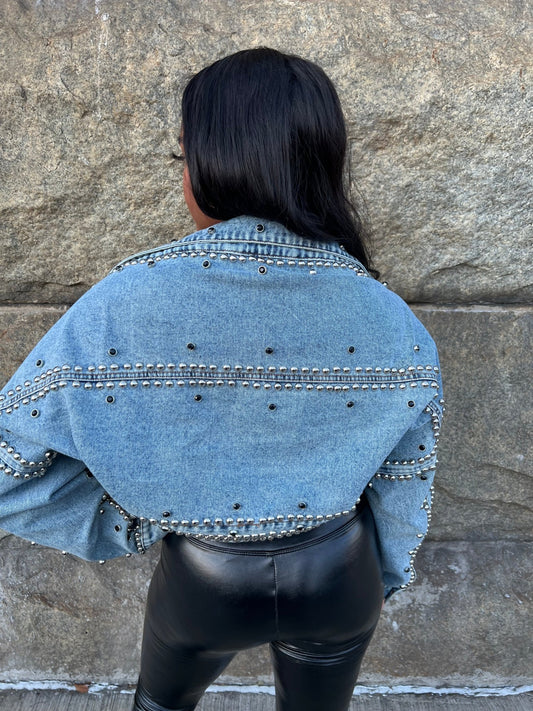 Denim Studded Bolero Jacket - Fly VSJ, Women's Clothing and Fashion Accessories