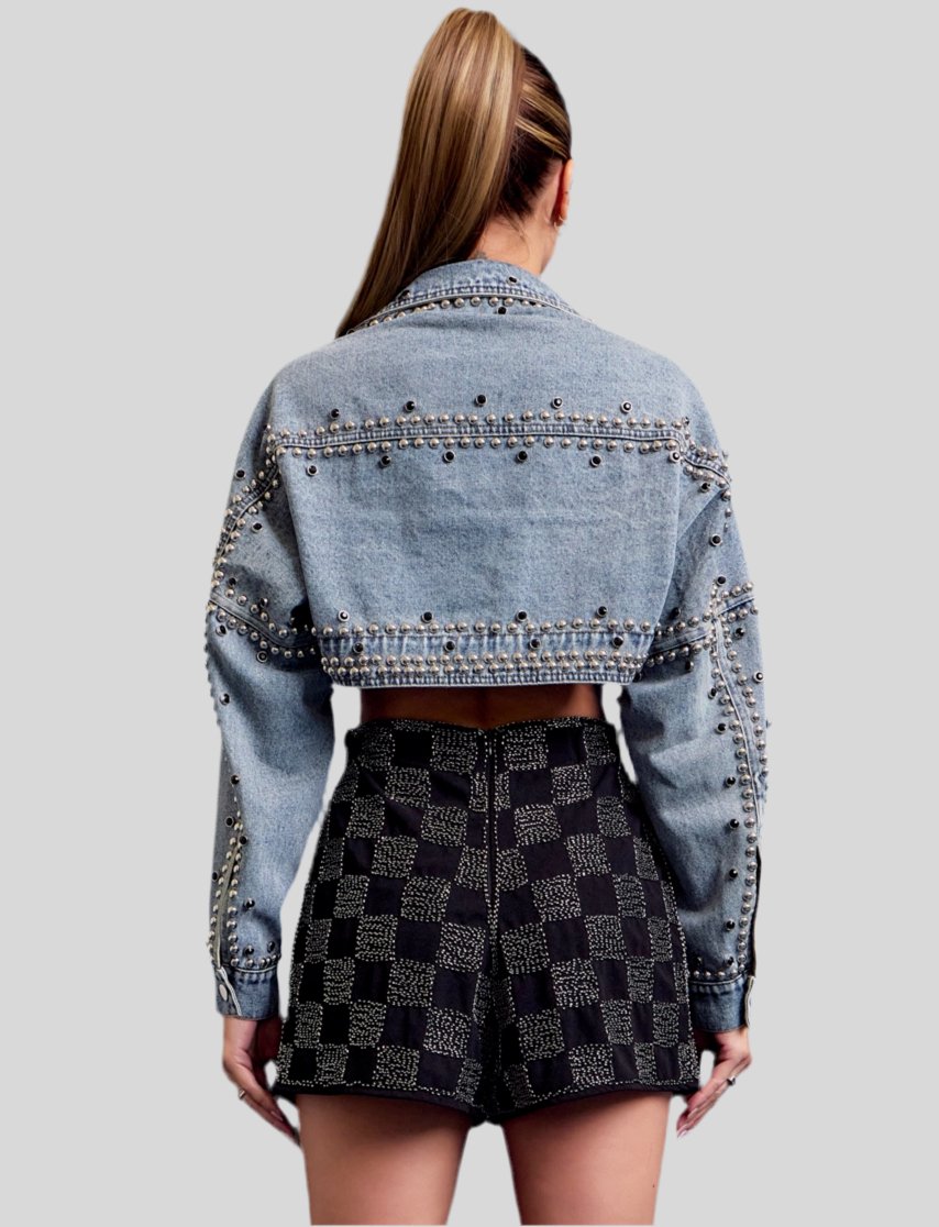 Denim Studded Bolero Jacket - Fly VSJ, Women's Clothing and Fashion Accessories