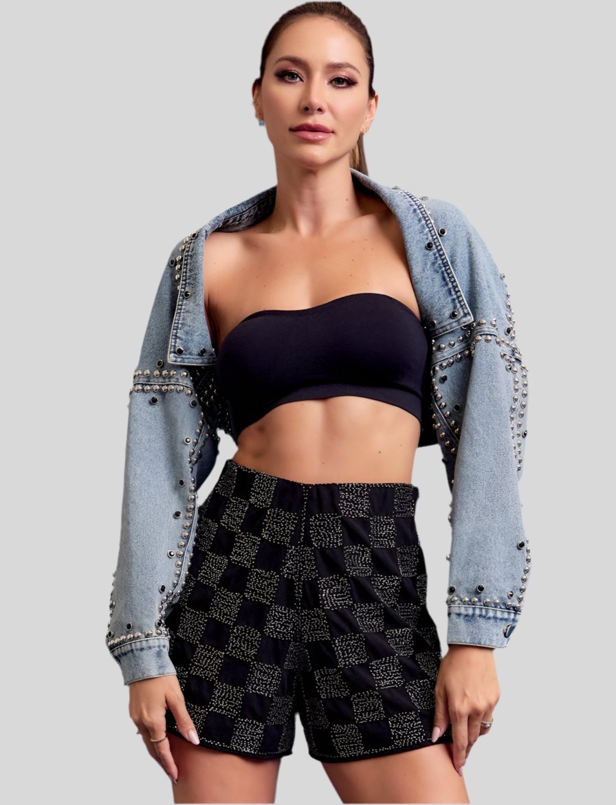 Denim Studded Bolero Jacket - Fly VSJ, Women's Clothing and Fashion Accessories