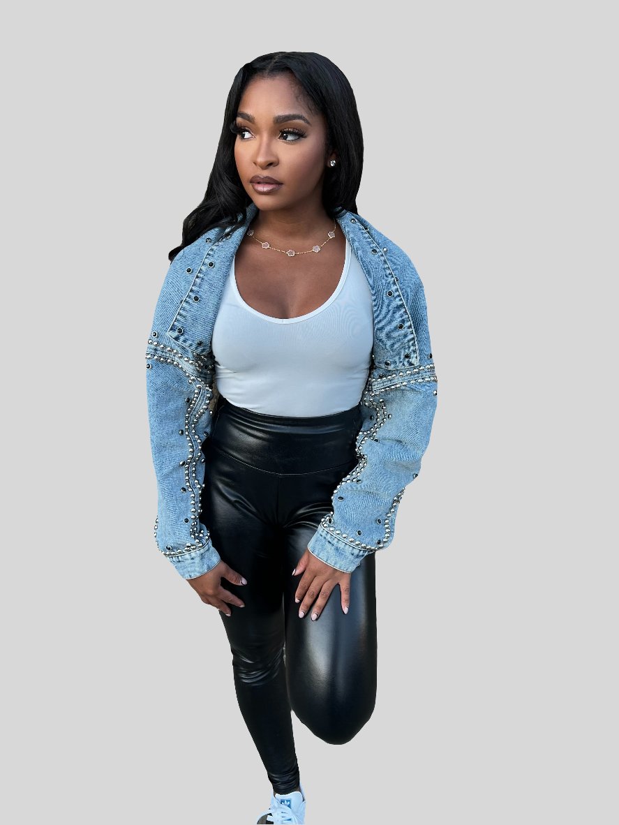 Denim Studded Bolero Jacket - Fly VSJ, Women's Clothing and Fashion Accessories