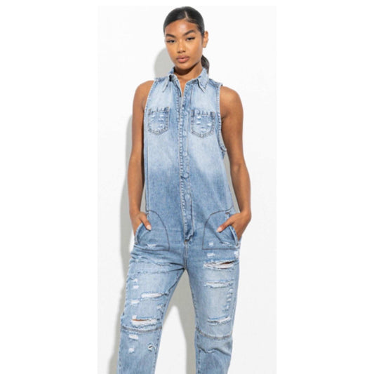 Denim Utility Jumpsuit - Fly VSJ, Women's Clothing and Fashion Accessories