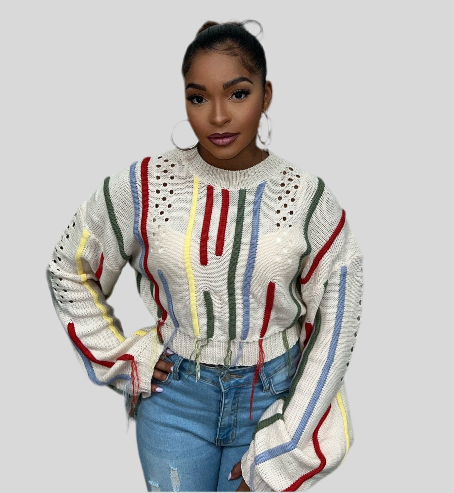 Distressed Multi Color Sweater - Fly VSJ, Women's Clothing and Fashion Accessories