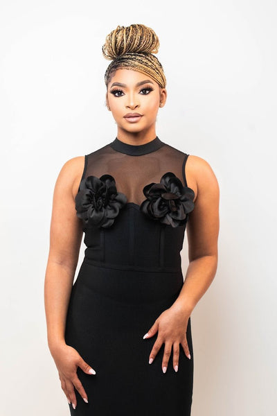 Elegant Floral Mesh Bodycon Black Dress | FlyVSJ Elegant Floral Mesh Bodycon Black Dress | FlyVSJ