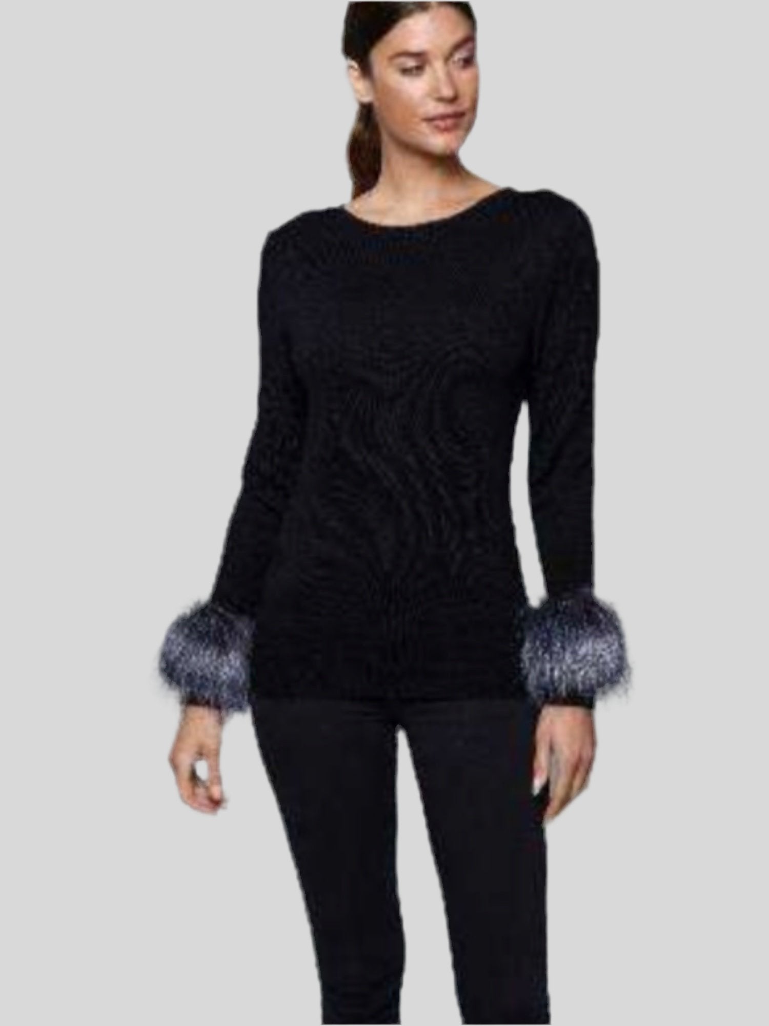 Faux Fur Cuff Sweater - Fly VSJ, Women's Clothing and Fashion Accessories