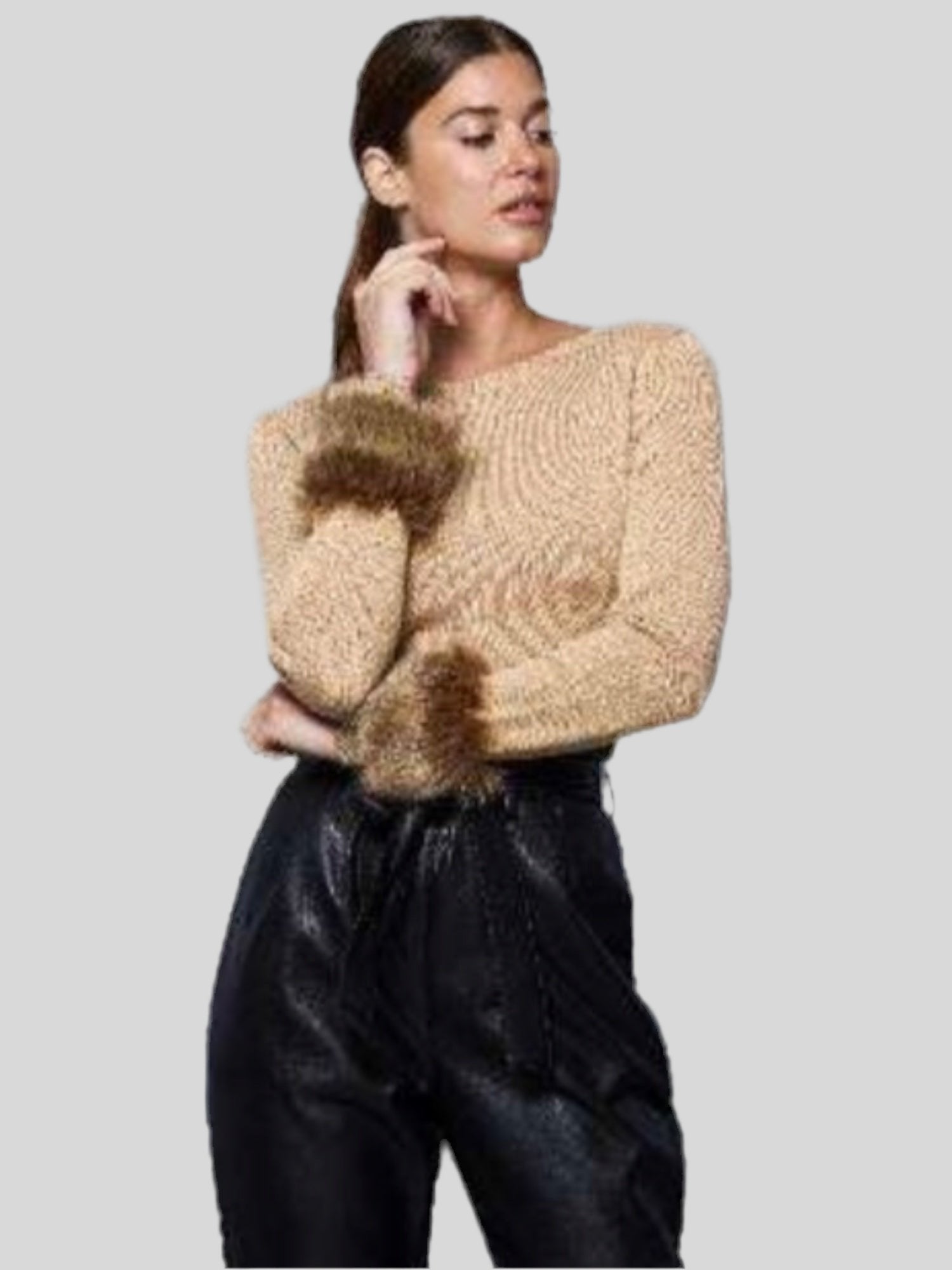 Faux Fur Cuff Sweater - Fly VSJ, Women's Clothing and Fashion Accessories