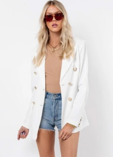 Gold Button Blazer - Fly VSJ, Women's Clothing and Fashion Accessories