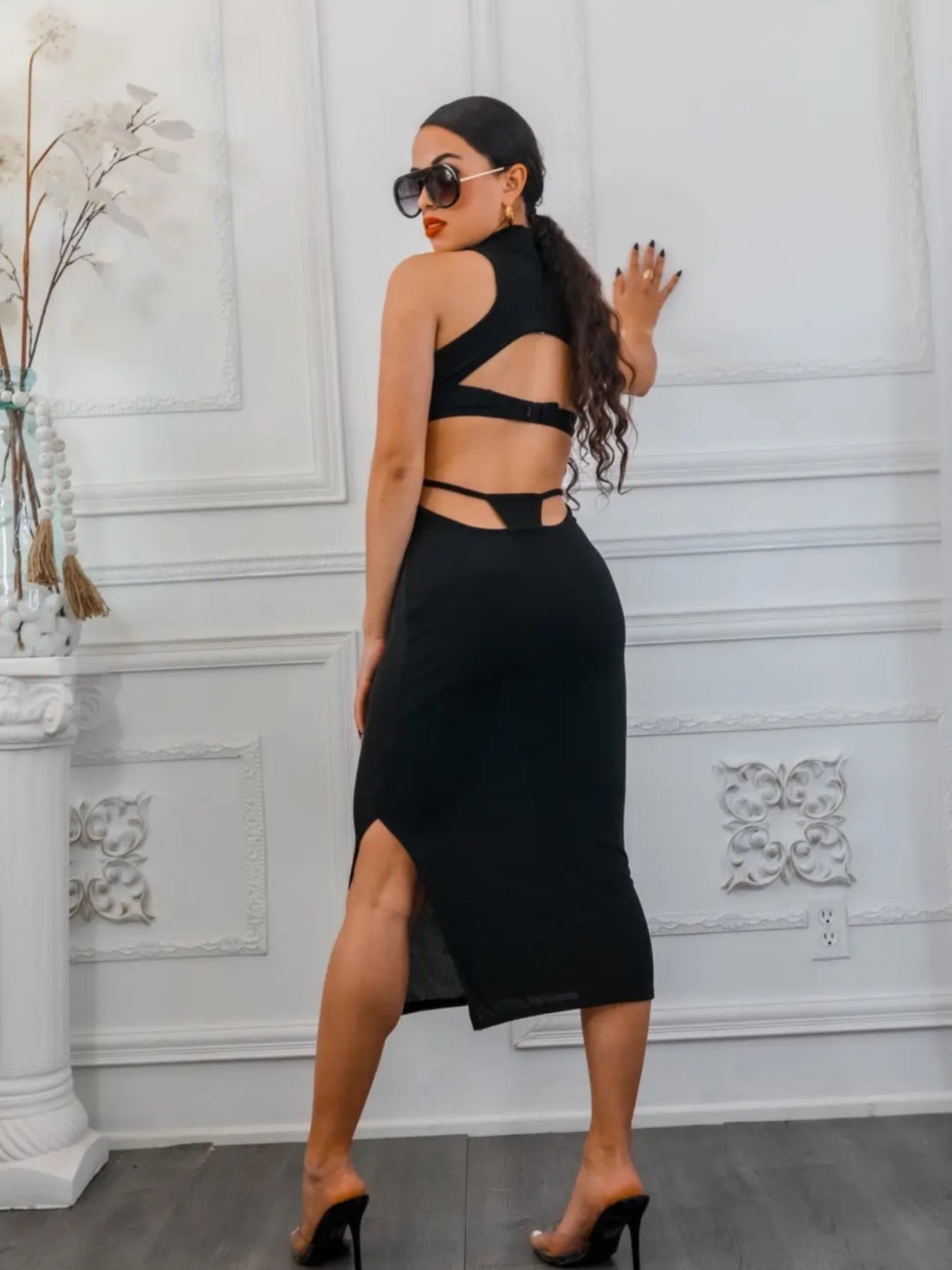 Mock Neck Cutout Front Dress