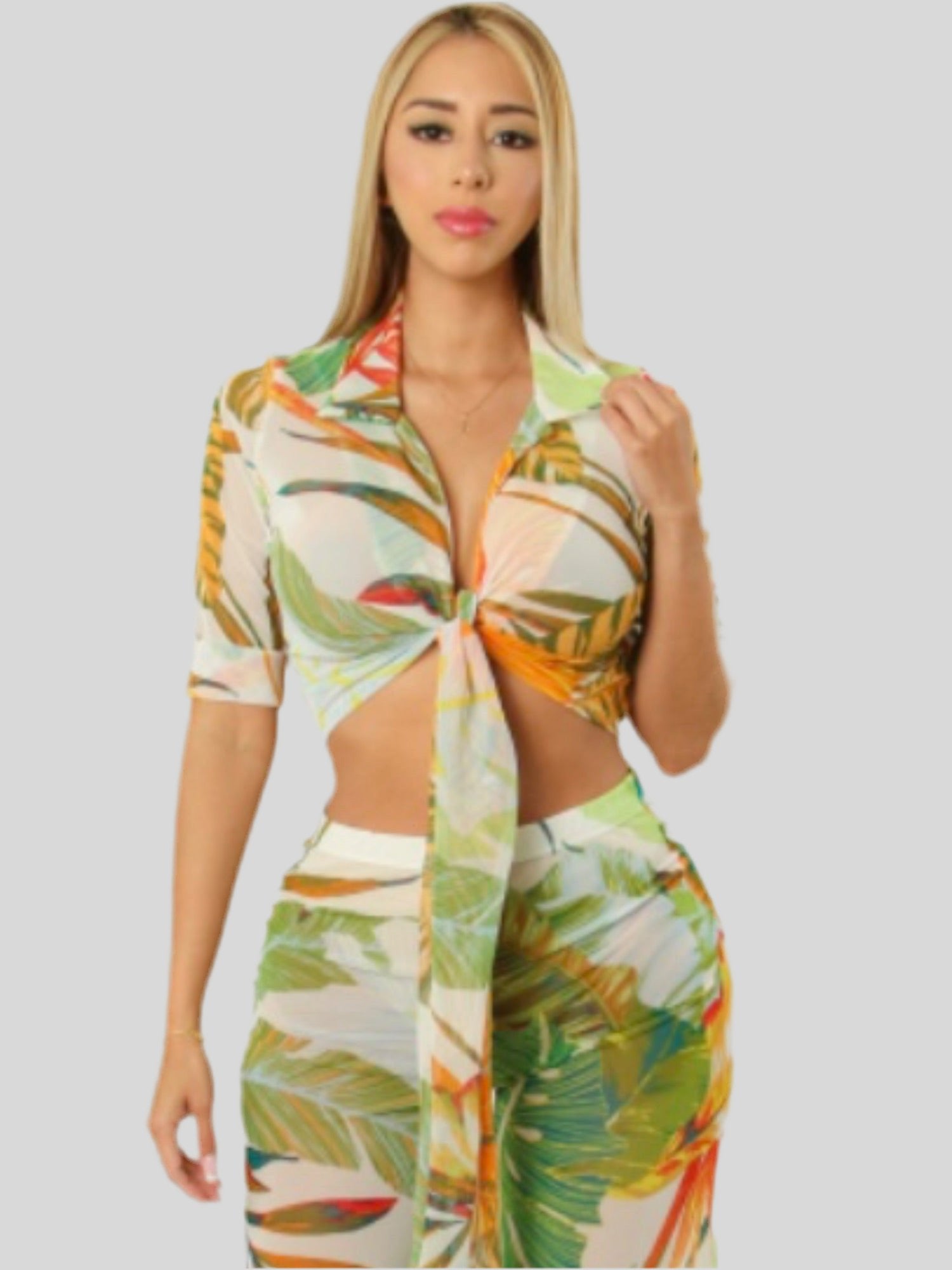 Mesh Tropical Pants Set - Fly VSJ, Women's Clothing and Fashion Accessories