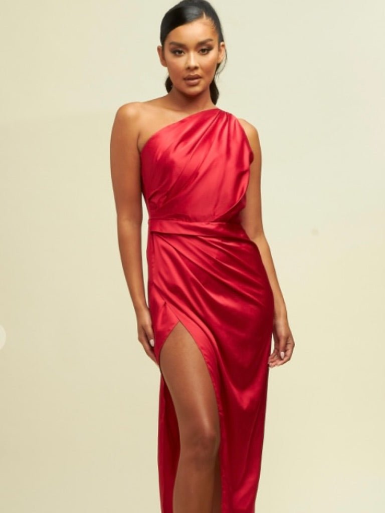 open lace back dress Red Satin Drape Skirt With Embroidered Blouse And Drape Dupatta main image 0