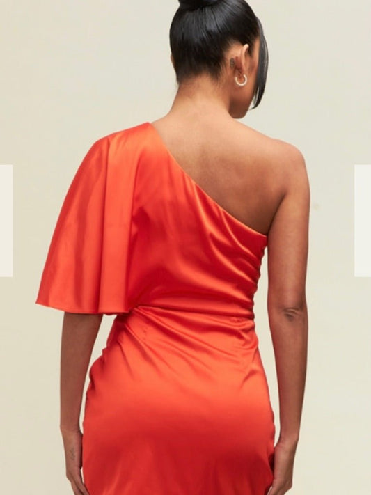 One Shoulder Wrap Satin Dress (Final Sale) - Fly VSJ, Women's Clothing and Fashion Accessories