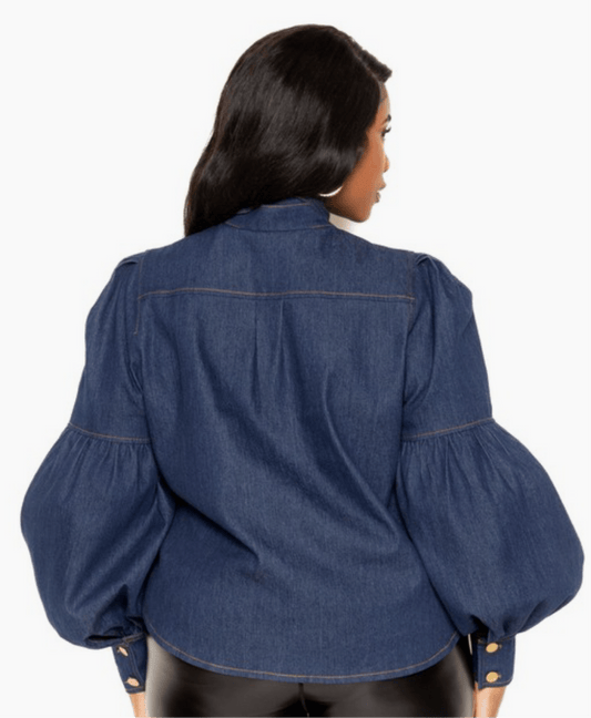 Pam Denim Puff Sleeve Top - Fly VSJ, Women's Clothing and Fashion Accessories