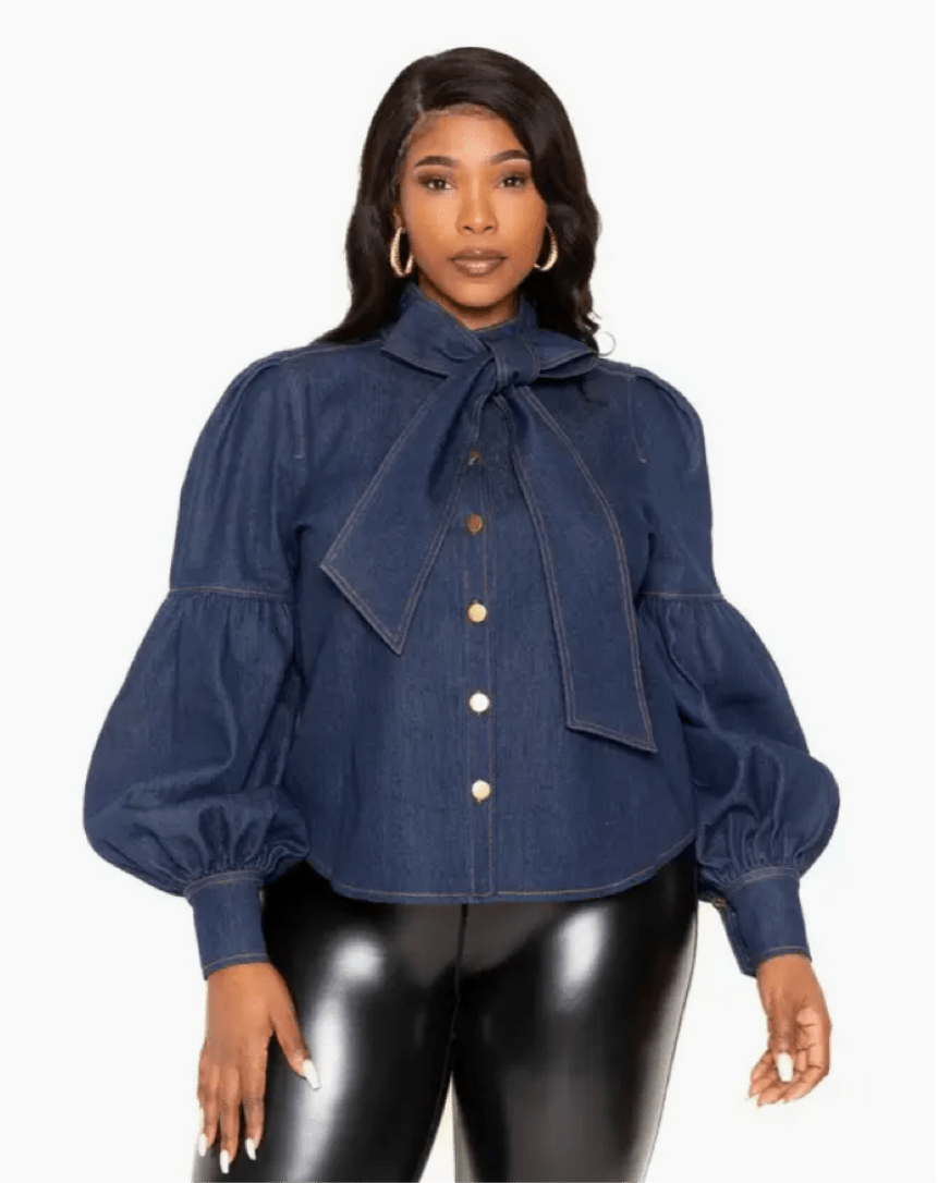 Pam Denim Puff Sleeve Top - Fly VSJ, Women's Clothing and Fashion Accessories