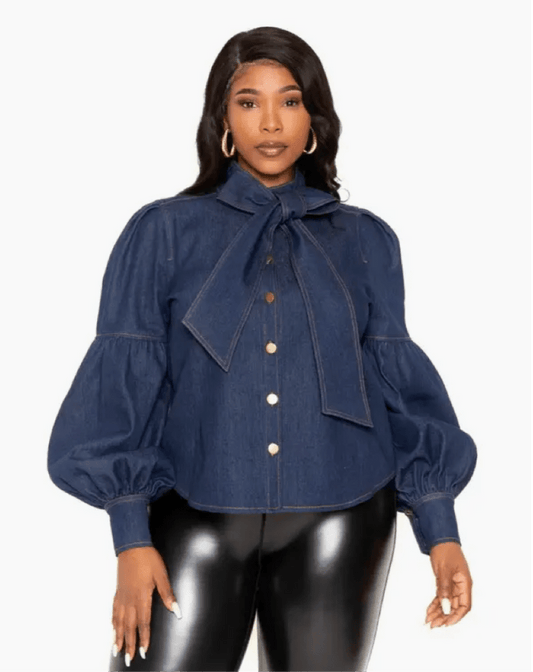 Pam Denim Puff Sleeve Top - Fly VSJ, Women's Clothing and Fashion Accessories