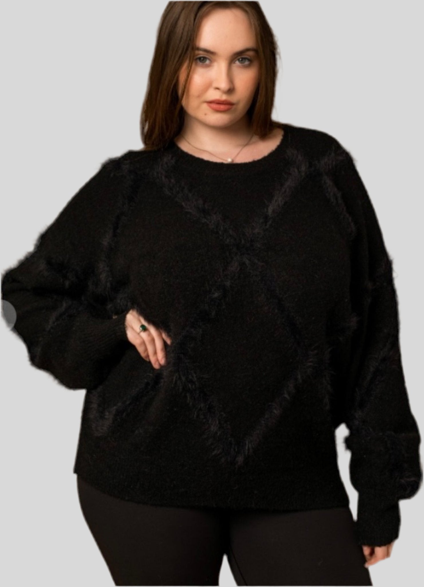 Plus Fuzzy Detail Sweater - Fly VSJ, Women's Clothing and Fashion Accessories