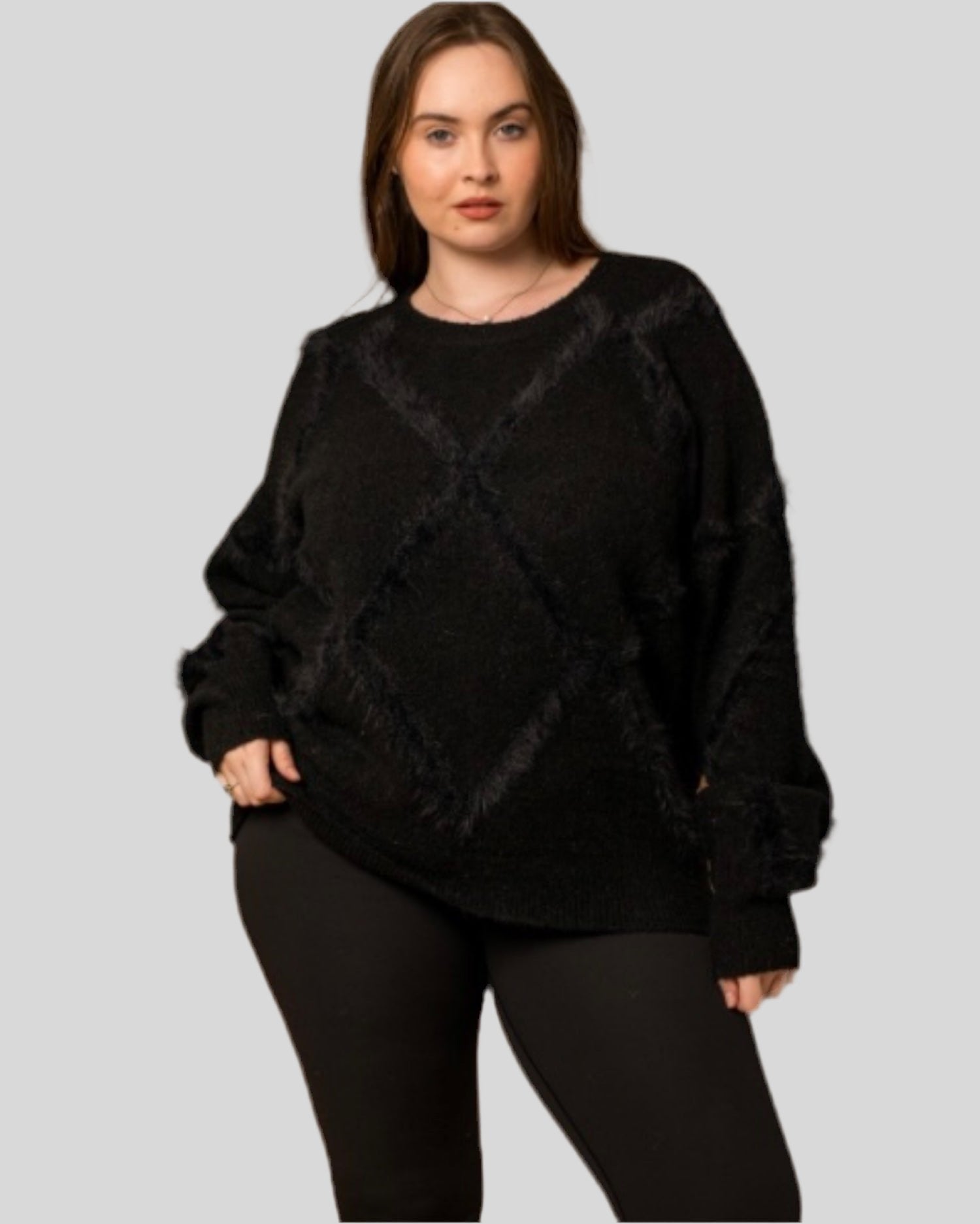 Plus Fuzzy Detail Sweater - Fly VSJ, Women's Clothing and Fashion Accessories