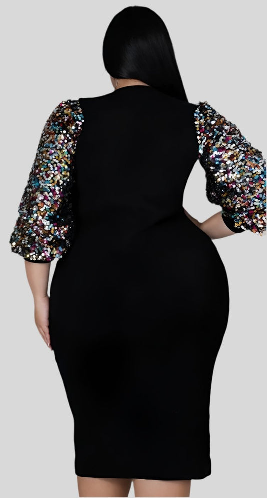 Plus Size Sequin Sleeve Dress - Fly VSJ, Women's Clothing and Fashion Accessories