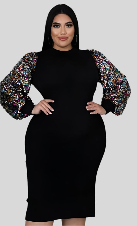 Plus Size Sequin Sleeve Dress - Fly VSJ, Women's Clothing and Fashion Accessories