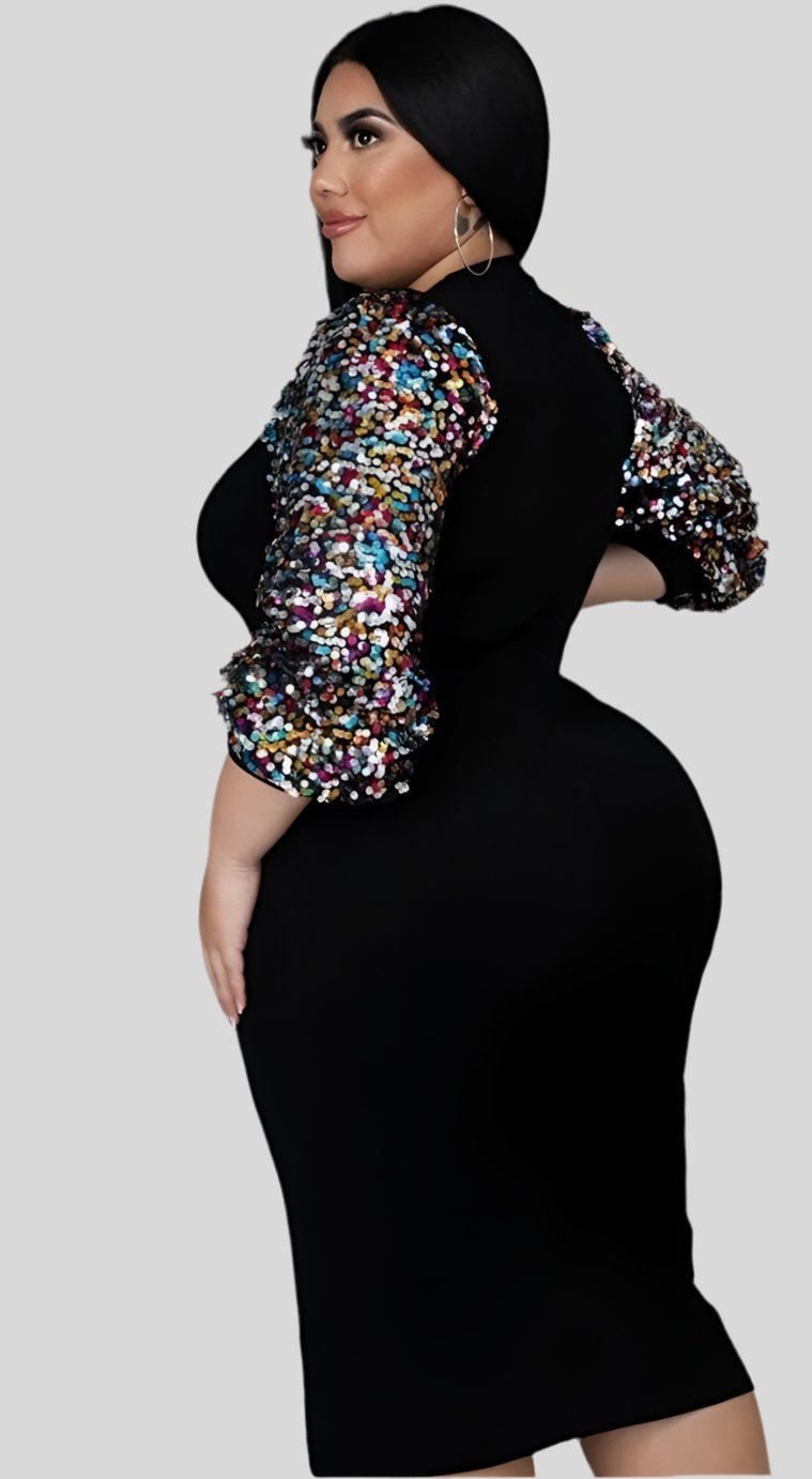 Plus Size Sequin Sleeve Dress - Fly VSJ, Women's Clothing and Fashion Accessories