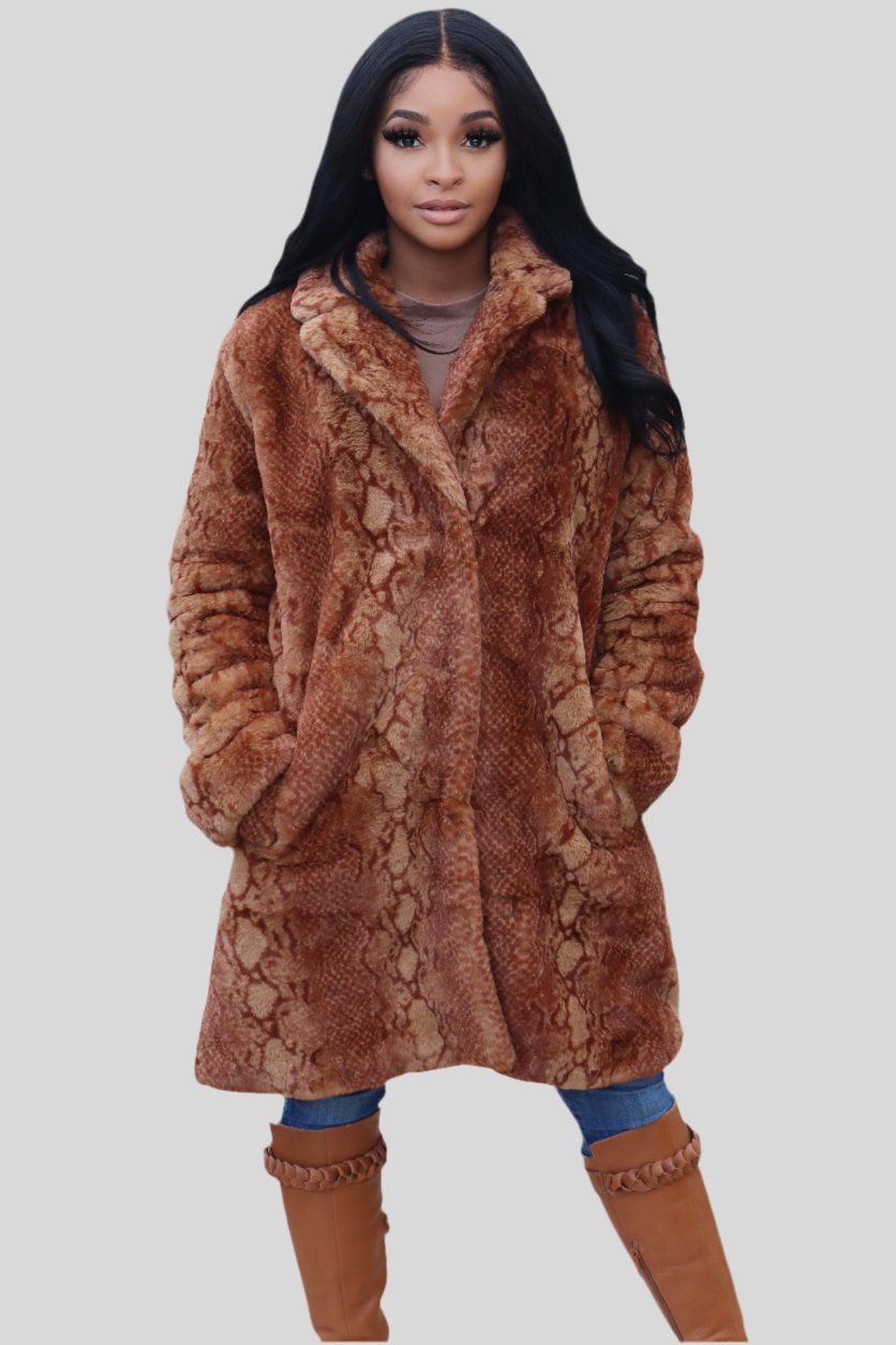 Plush Snake Print Faux Fur - Fly VSJ, Women's Clothing and Fashion Accessories