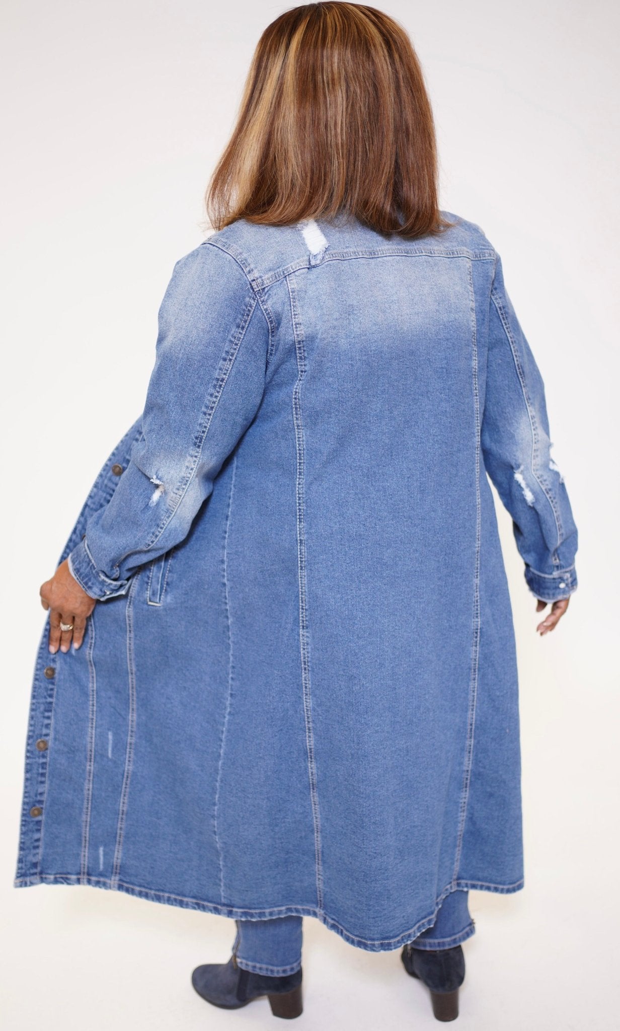 Regular/Plus Distressed Denim Duster - Fly VSJ, Women's Clothing and Fashion Accessories