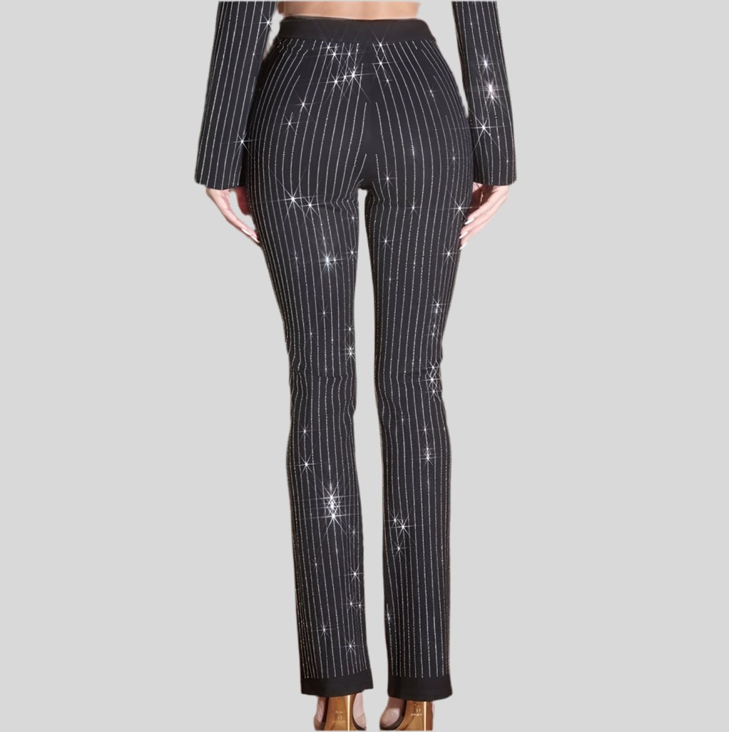 Rhinestone Pinstripe Pants - Fly VSJ, Women's Clothing and Fashion Accessories