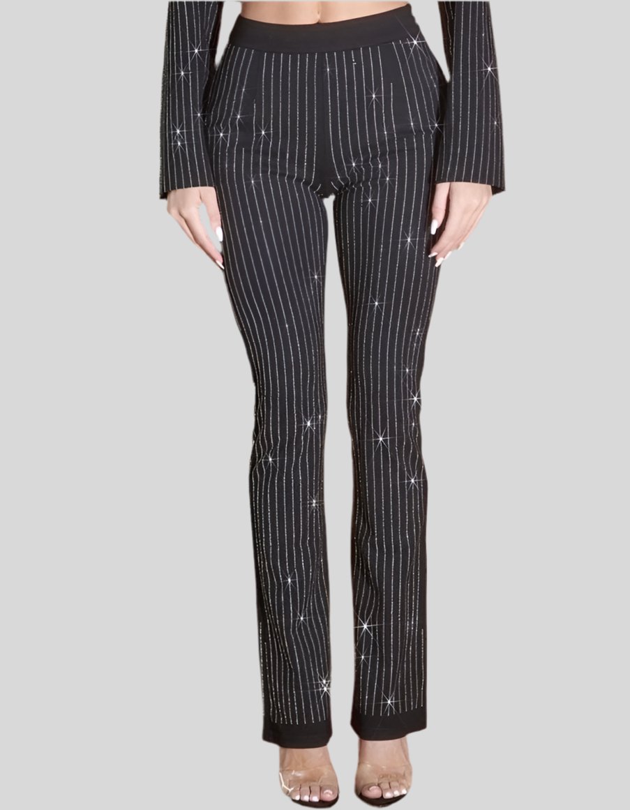 Rhinestone Pinstripe Pants - Fly VSJ, Women's Clothing and Fashion Accessories