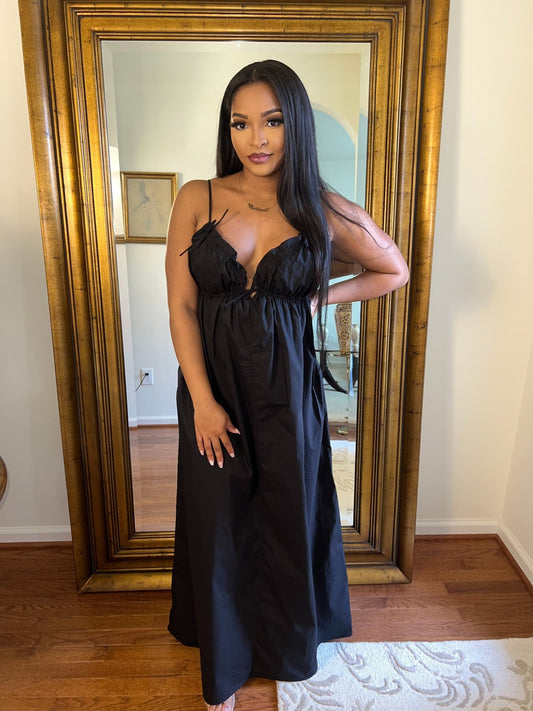 Model wearing the Romantica Cotton Maxi Dress in black- Fly VSJ, Women's Clothing and Fashion Accessories