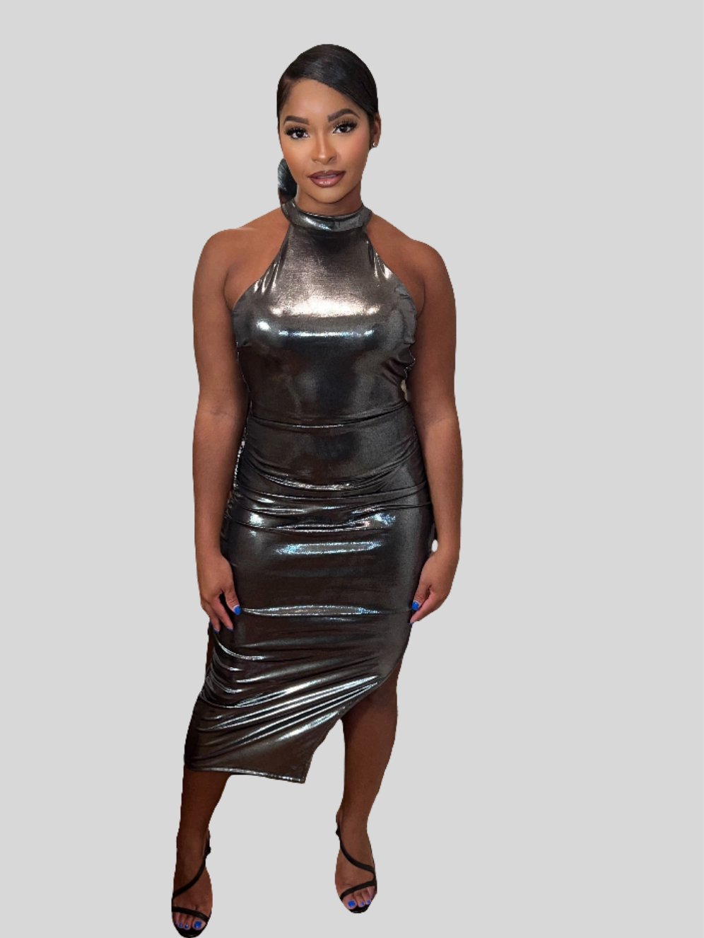 Sai Metallic Halter Dress - Fly VSJ, Women's Clothing and Fashion Accessories