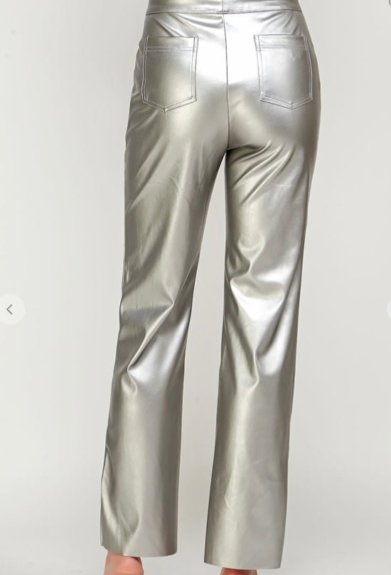 Shimmer Faux Leather Pants - Fly VSJ, Women's Clothing and Fashion Accessories