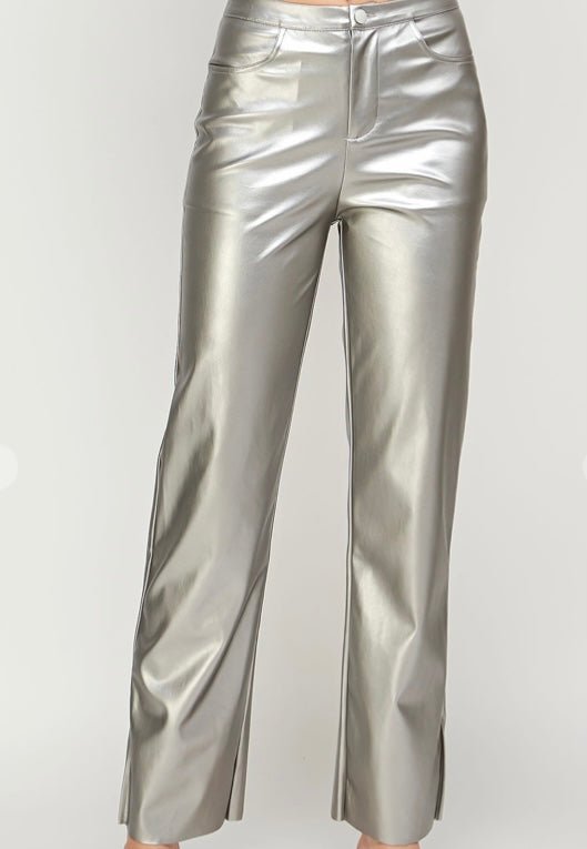 Shimmer Faux Leather Pants - Fly VSJ, Women's Clothing and Fashion Accessories