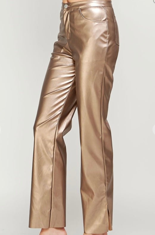 Shimmer Faux Leather Pants - Fly VSJ, Women's Clothing and Fashion Accessories