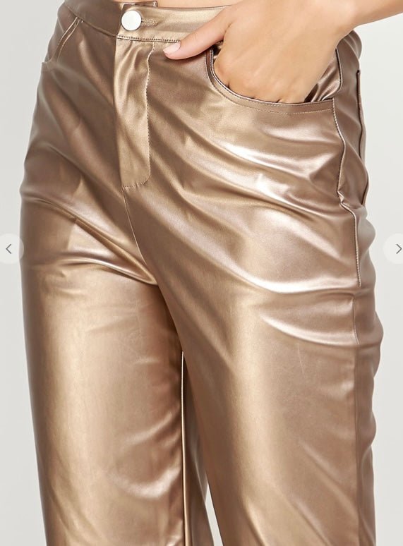 Shimmer Faux Leather Pants - Fly VSJ, Women's Clothing and Fashion Accessories