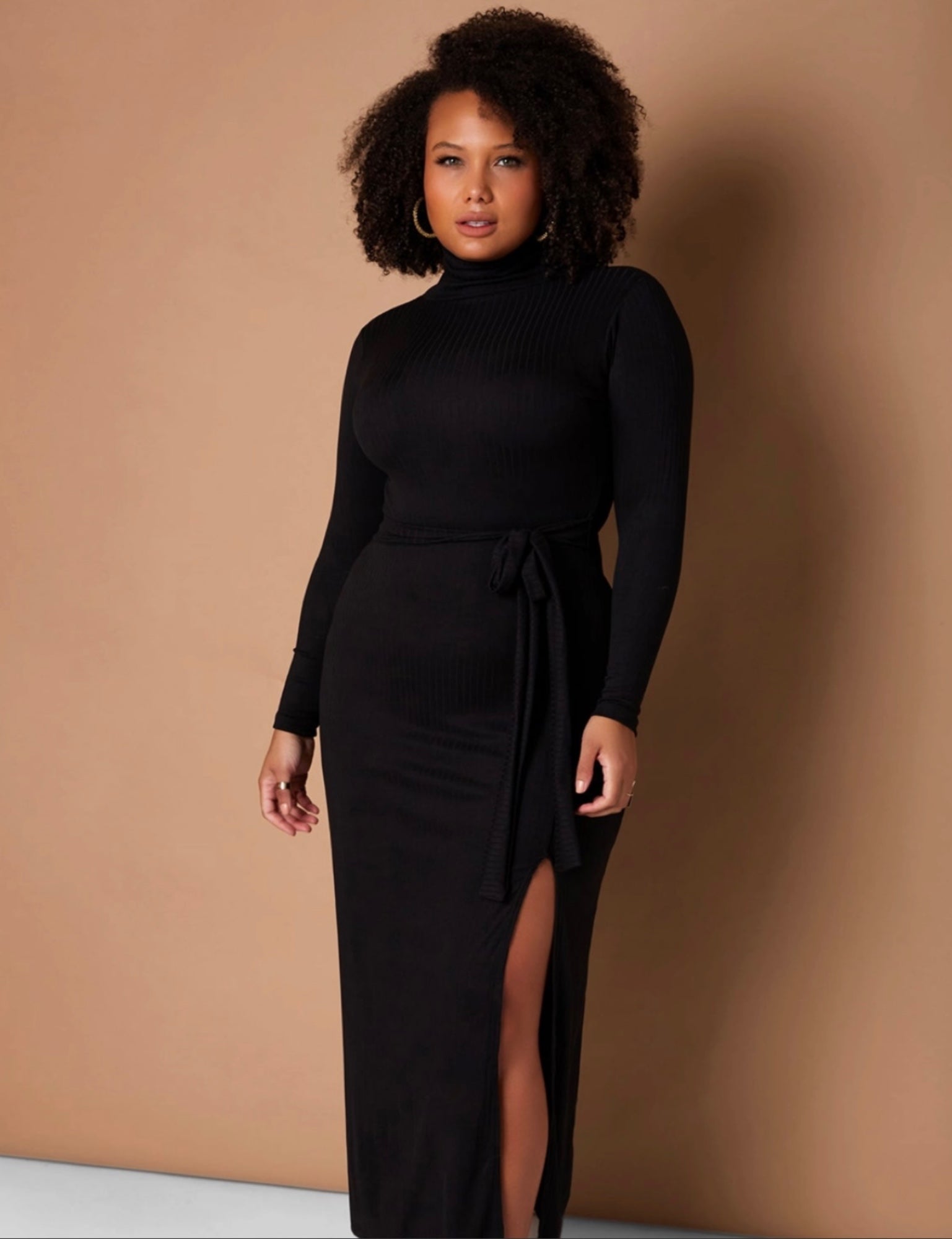 knee length dresses for ladies Chic Side Slit Black Maxi Dress