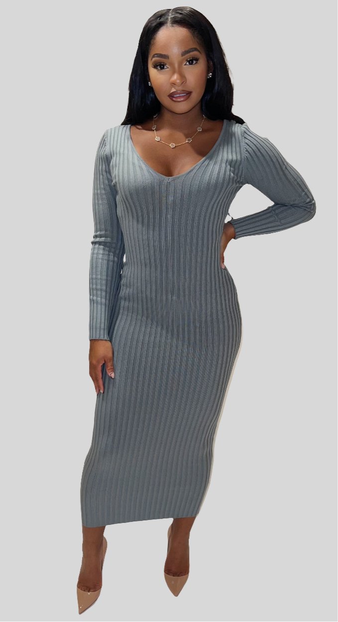 Slim Fit Ribbed Midi Dress - Fly VSJ, Women's Clothing and Fashion Accessories