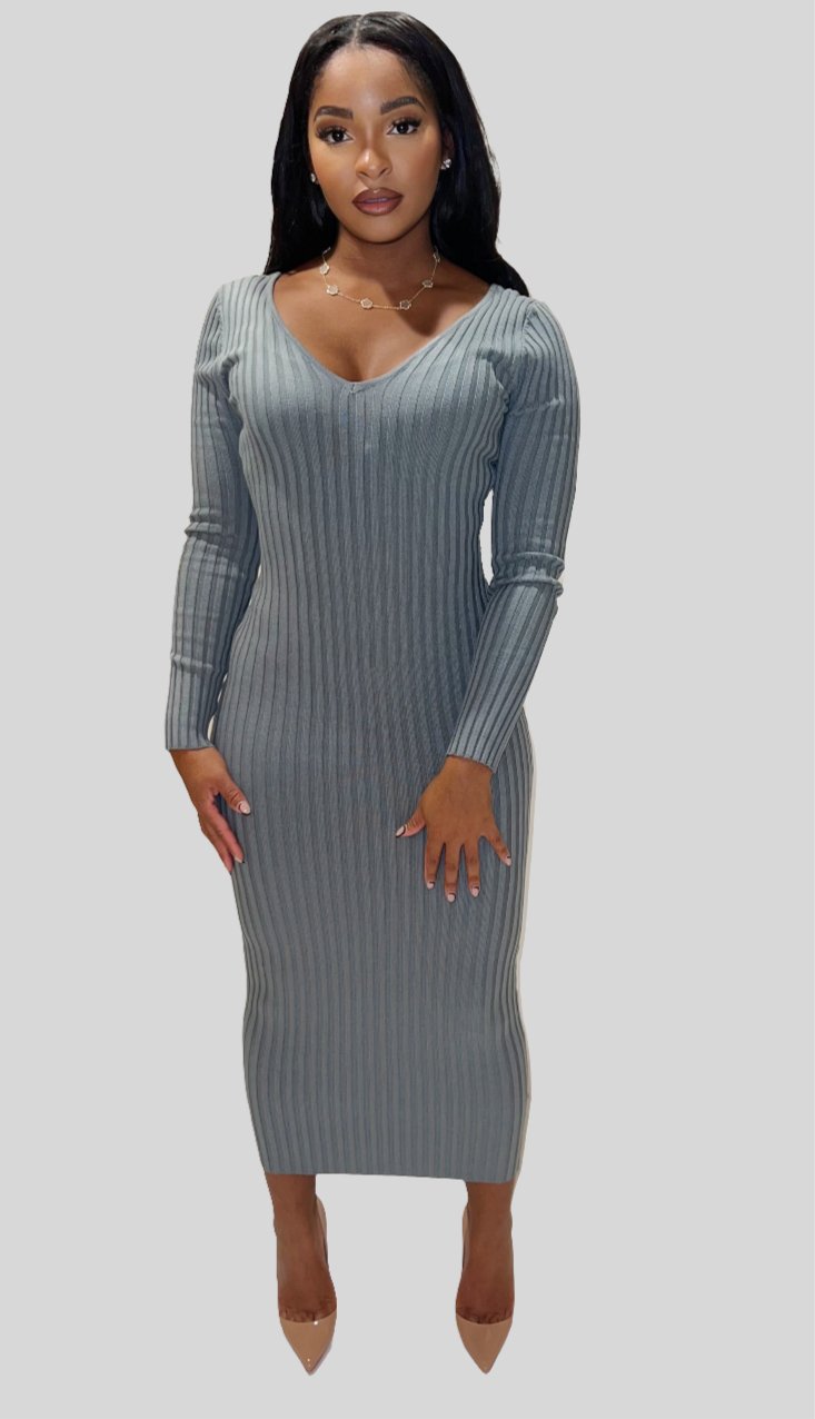 Slim Fit Ribbed Midi Dress - Fly VSJ, Women's Clothing and Fashion Accessories