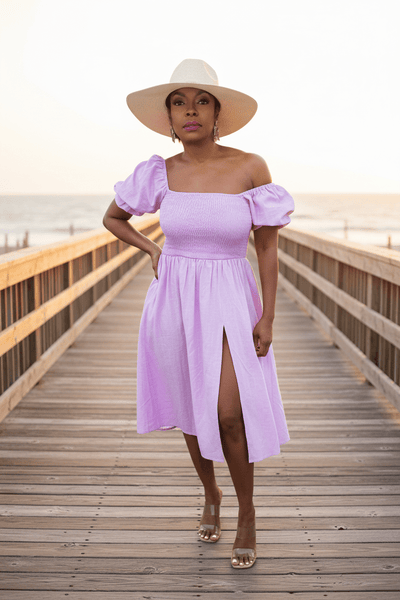 casual dress purple Summer Purple Casual Midi Dress - 100% Cotton
