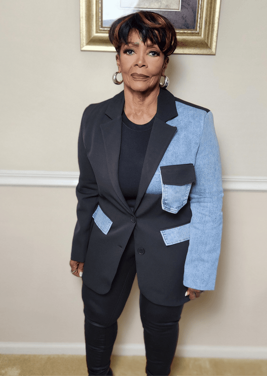 Tailor Denim Contrast Blazer - Fly VSJ, Women's Clothing and Fashion Accessories