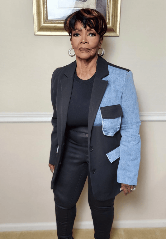 Tailor Denim Contrast Blazer - Fly VSJ, Women's Clothing and Fashion Accessories