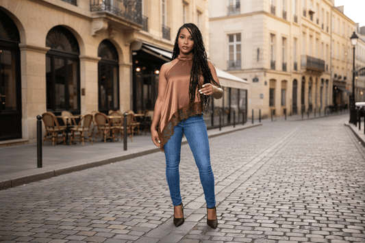 The Avina Satin Lace Asymmetric Top - Fly VSJ, Women's Clothing and Fashion Accessories