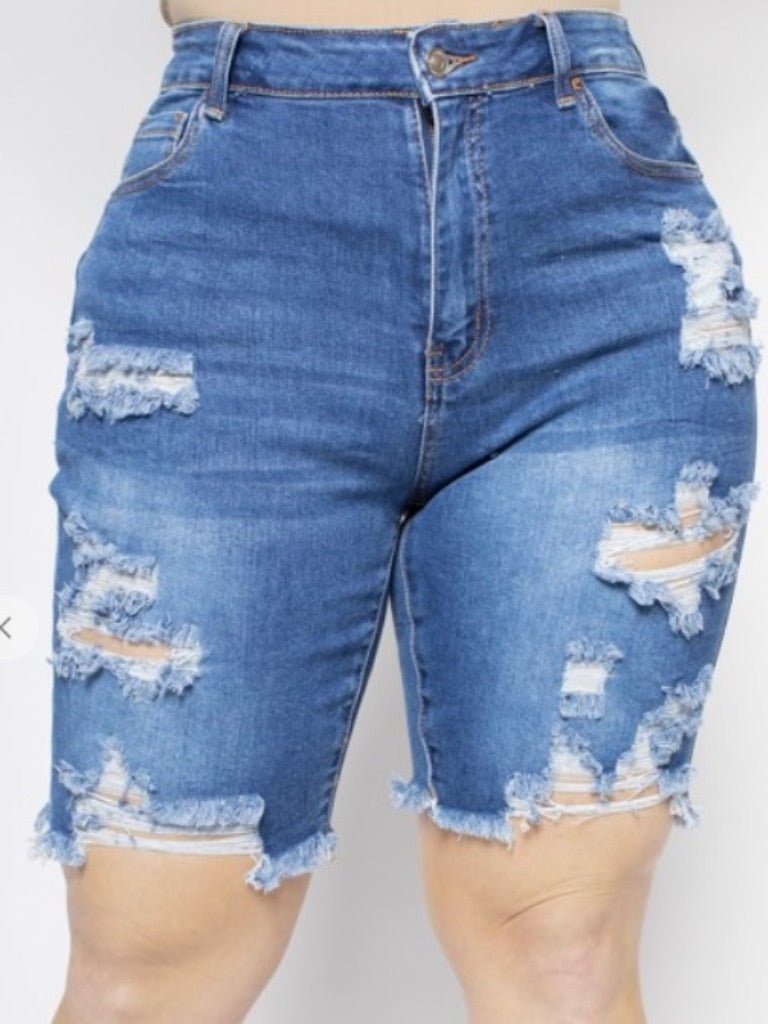 Theia Curvy Distressed Shorts - Fly VSJ, Women's Clothing and Fashion Accessories