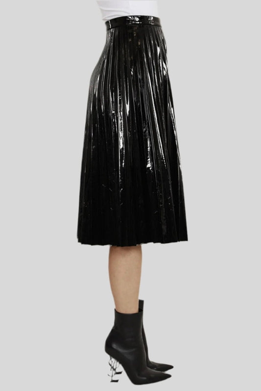 Vegan Patent Leather Pleated Skirt - Fly VSJ, Women's Clothing and Fashion Accessories