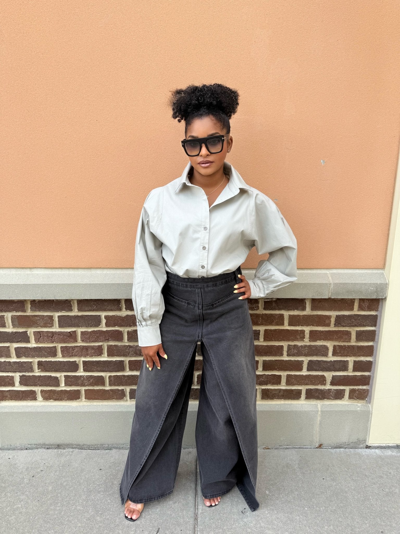 Wide Leg Flap Overlay Jeans - Fly VSJ, Women's Clothing and Fashion Accessories