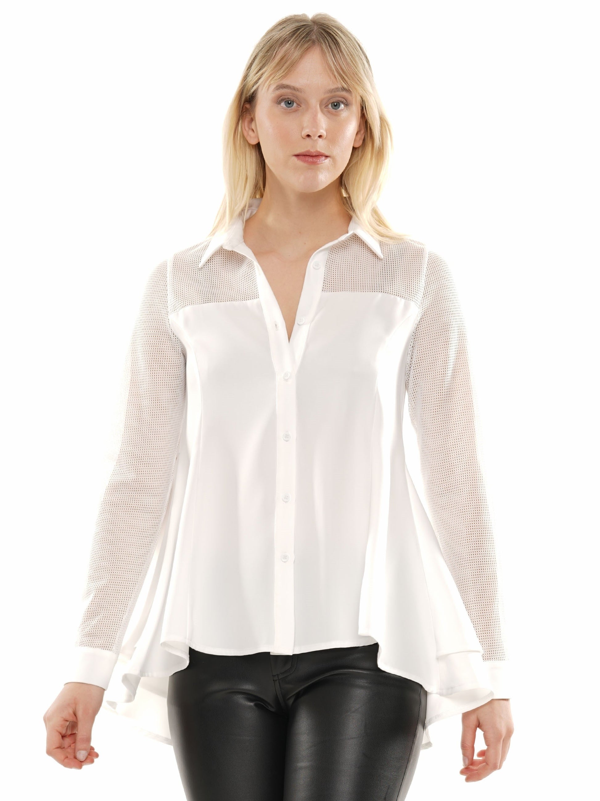 Mesh Sleeve Blouse with Double Layered Back